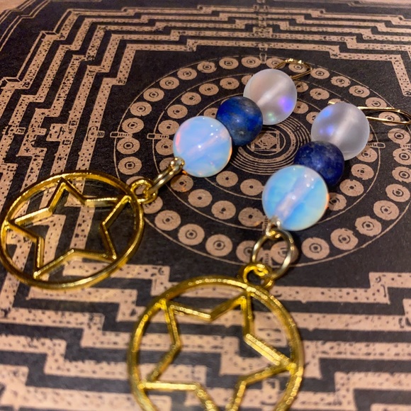 Moonstone Mermaid Glass & Lapis Lazuli Stars - Picture 2 of 4